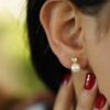 EARRINGS DAISY 0.10 CARAT DIAMONDS, 18K GOLD AND PEARLS