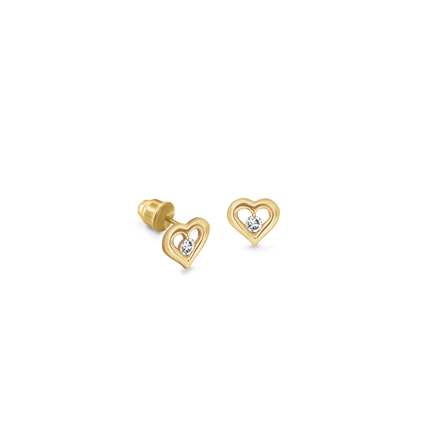 Gold earrings for a newborn baby Heart with zircons 2 | JewelryAndGems.eu