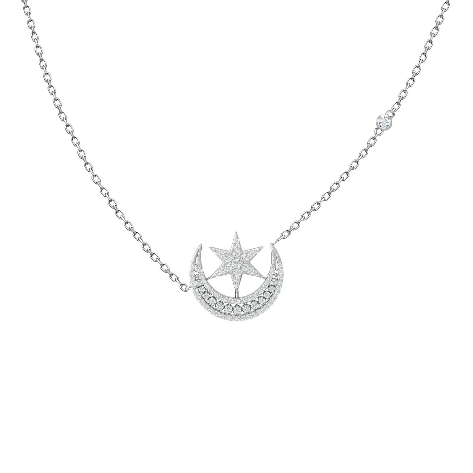 Diamond Moon and Star Necklace - Ramadan Necklace 18K Gold