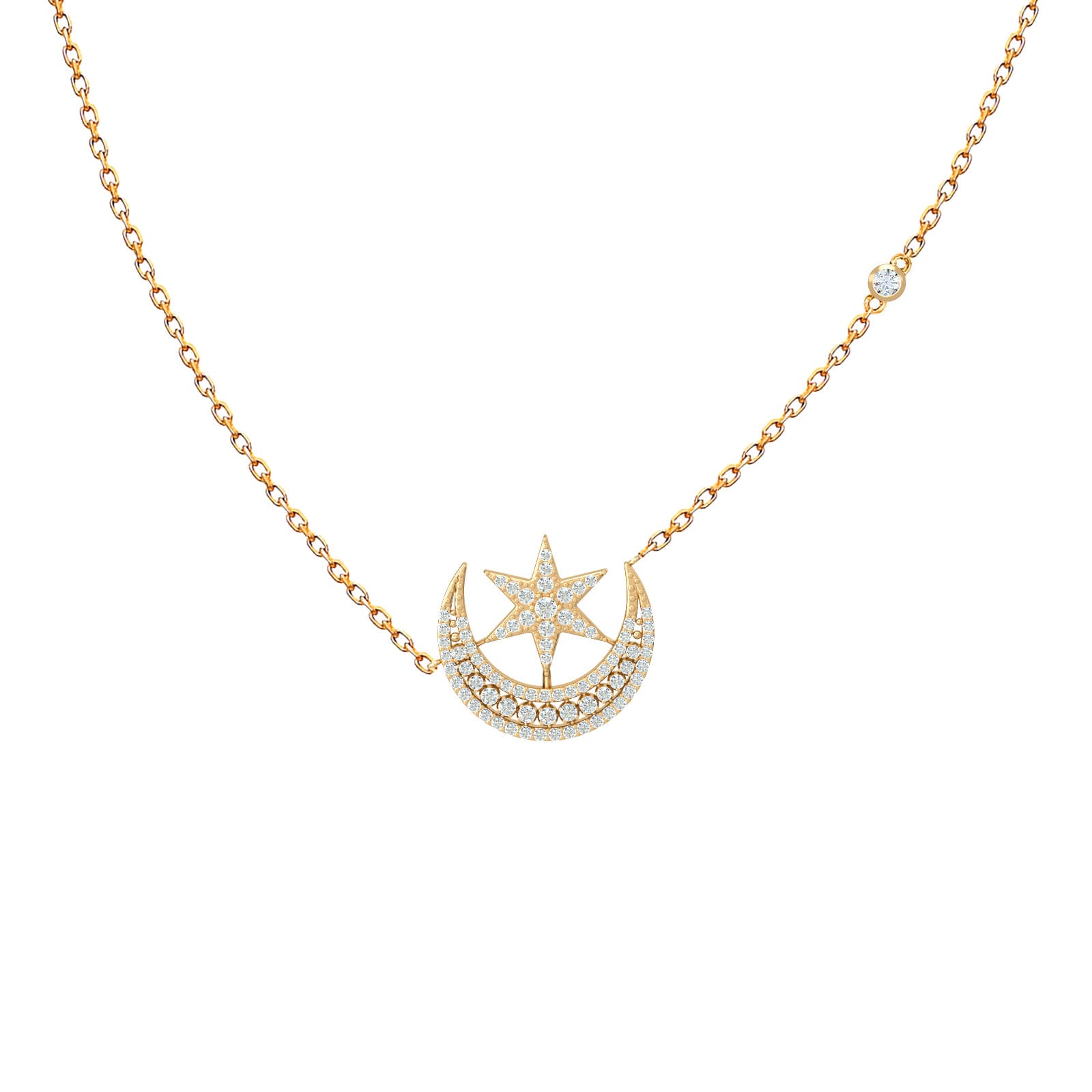 Diamond Moon and Star Necklace - Ramadan Necklace 18K Gold