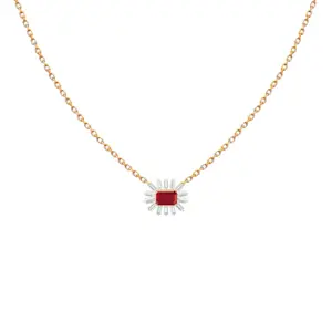 Cleopatra Baguette Necklace - Yellow Gold, Ruby