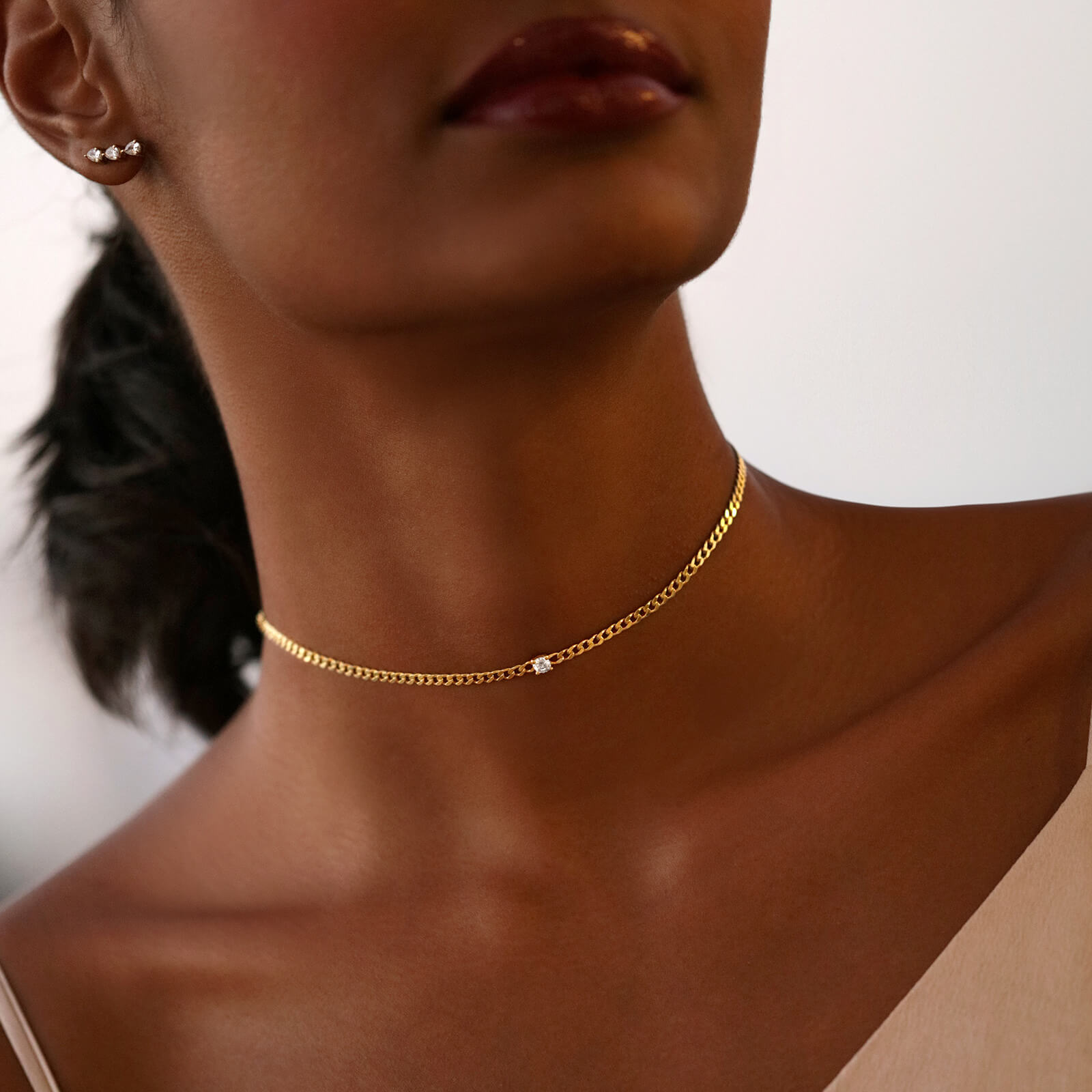 Diamond Chain Choker – Thin Chain Choker with Solitaire