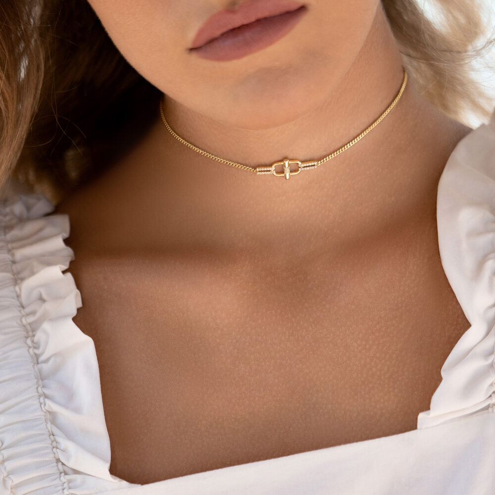 Baroque Gold Choker – Abstract Chain Choker with Diamonds