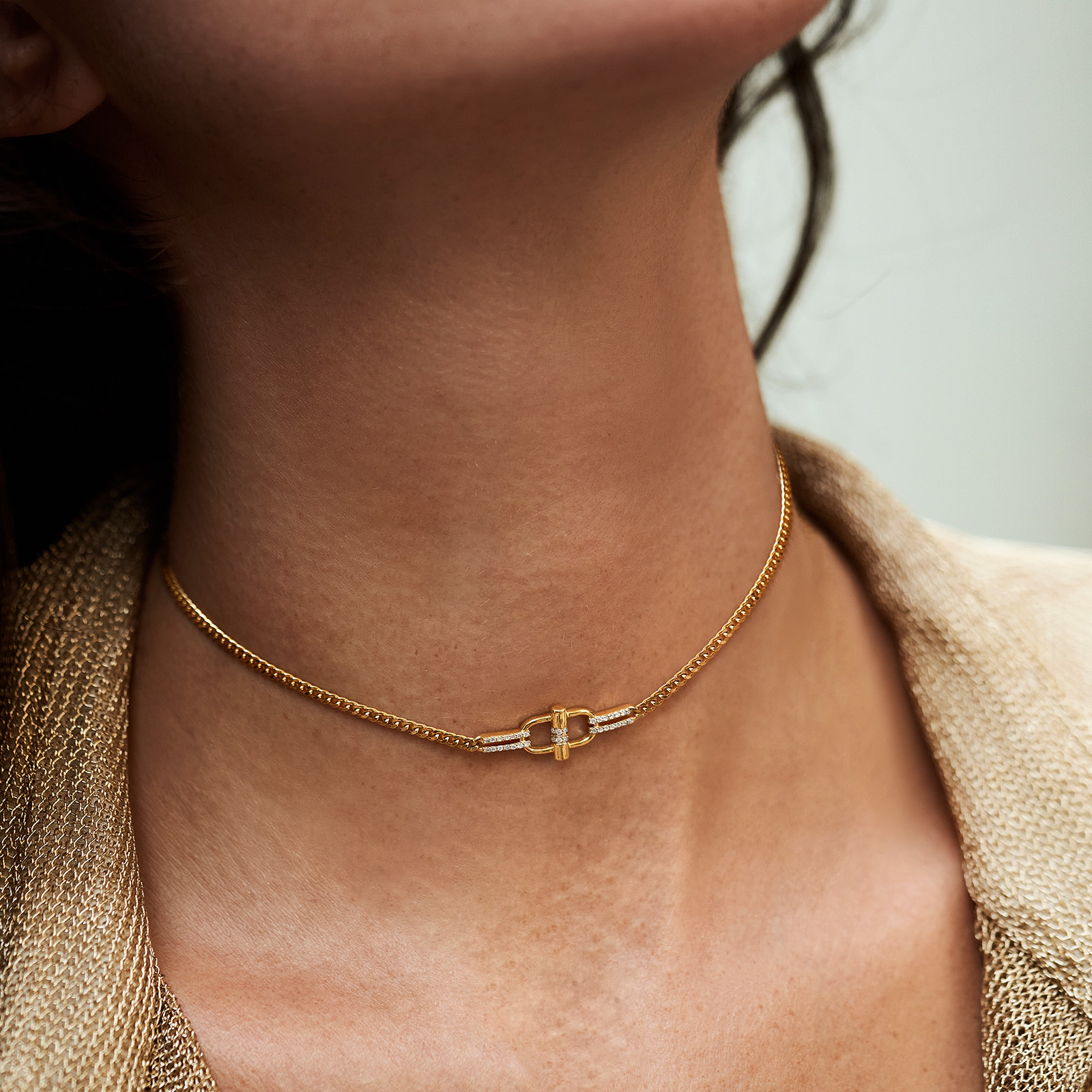 Baroque Gold Choker – Abstract Chain Choker with Diamonds