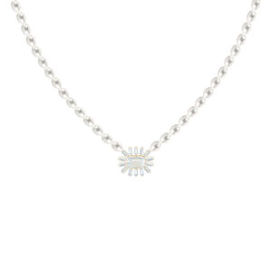 Cleopatra Baguette Pearls Diamond Necklace