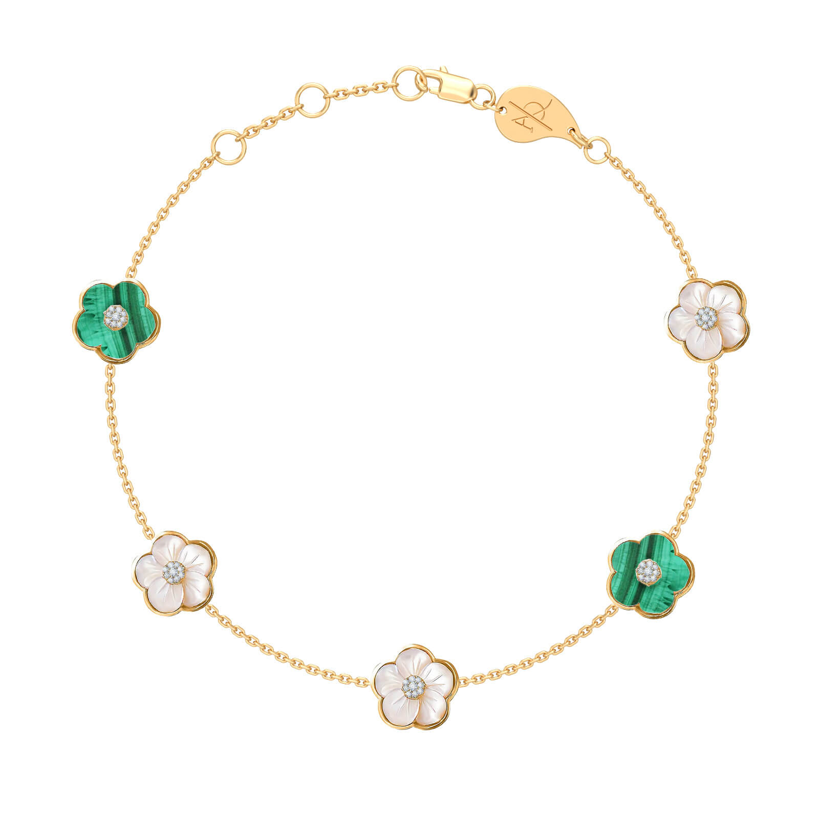 Delicato bracciale a forma di fiore in oro: ciondolo a forma di trifoglio placcato oro 18 carati - Italia