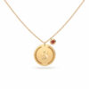 Necklace Medal 1 Letter & Birthstone, 18K Gold and Diamonds