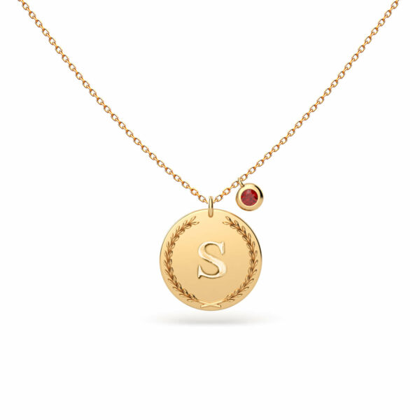 Necklace Medal 1 Letter & Birthstone, 18K Gold and Diamonds