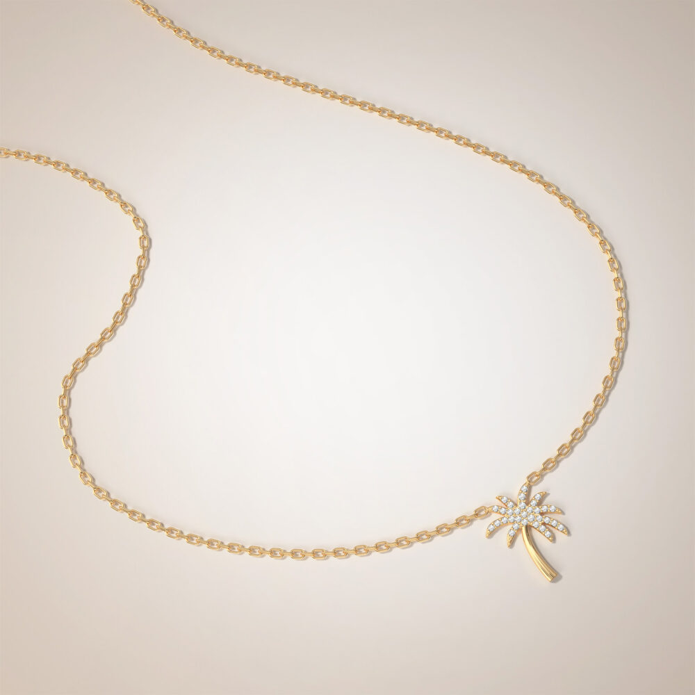 Collana Con Palma In Argento 925 – Ciondolo Albero Di Cocco Con Zirconi Gialli, Catena Regolabile 18+2 Pollici, Per Donna, Regalo Spiaggia