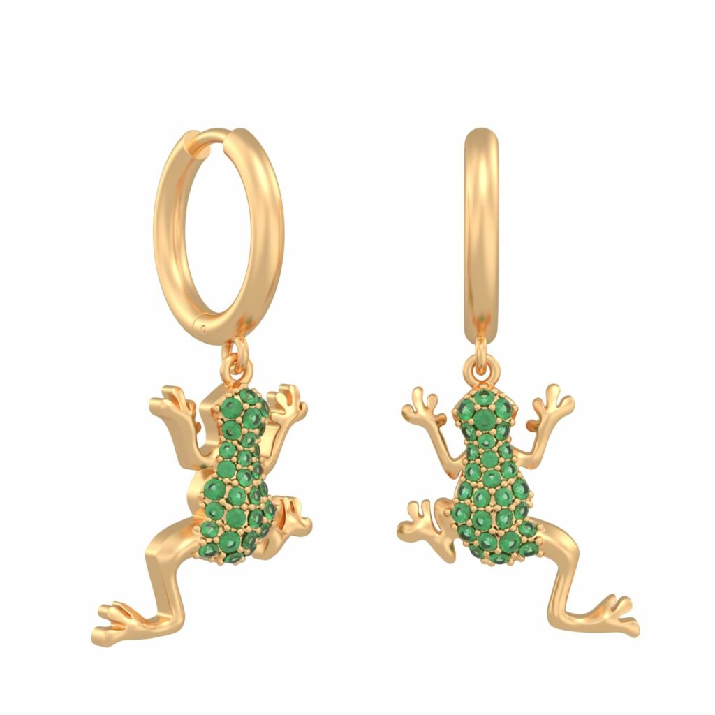 Creolen mit Froschmotiv und Edelsteinen – Gelbgold – E – 1