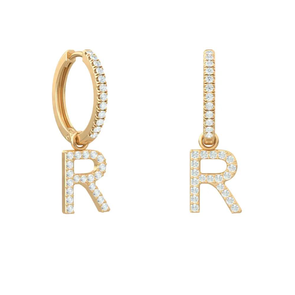Earring Letter R Hoop with diamonds PAIR Y