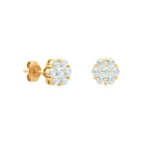 Diamond Flower Cluster Stud Earrings