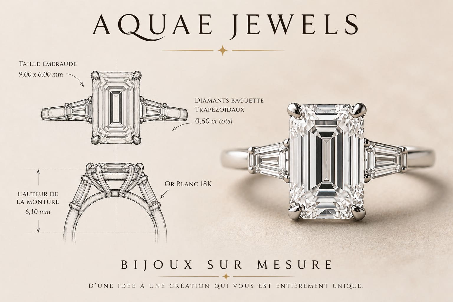 Gros plan sur une bague sur mesure en or massif